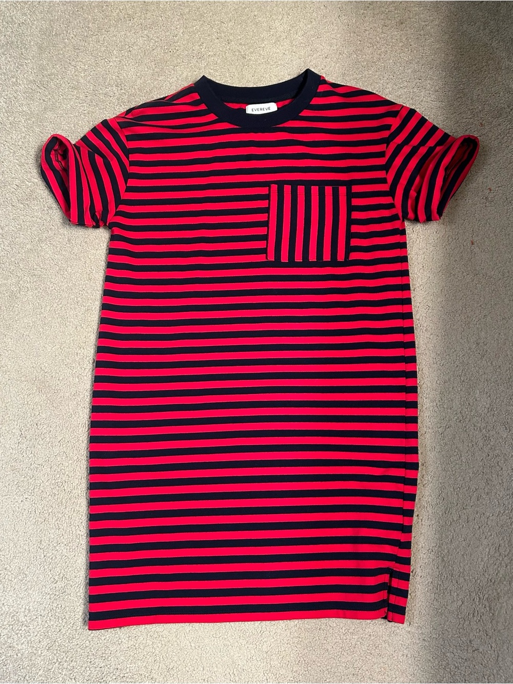 Evereve Red and Black Striped Pocket Midi Dress